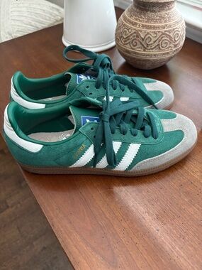 adidas Green and White Suede Samba Sneakers